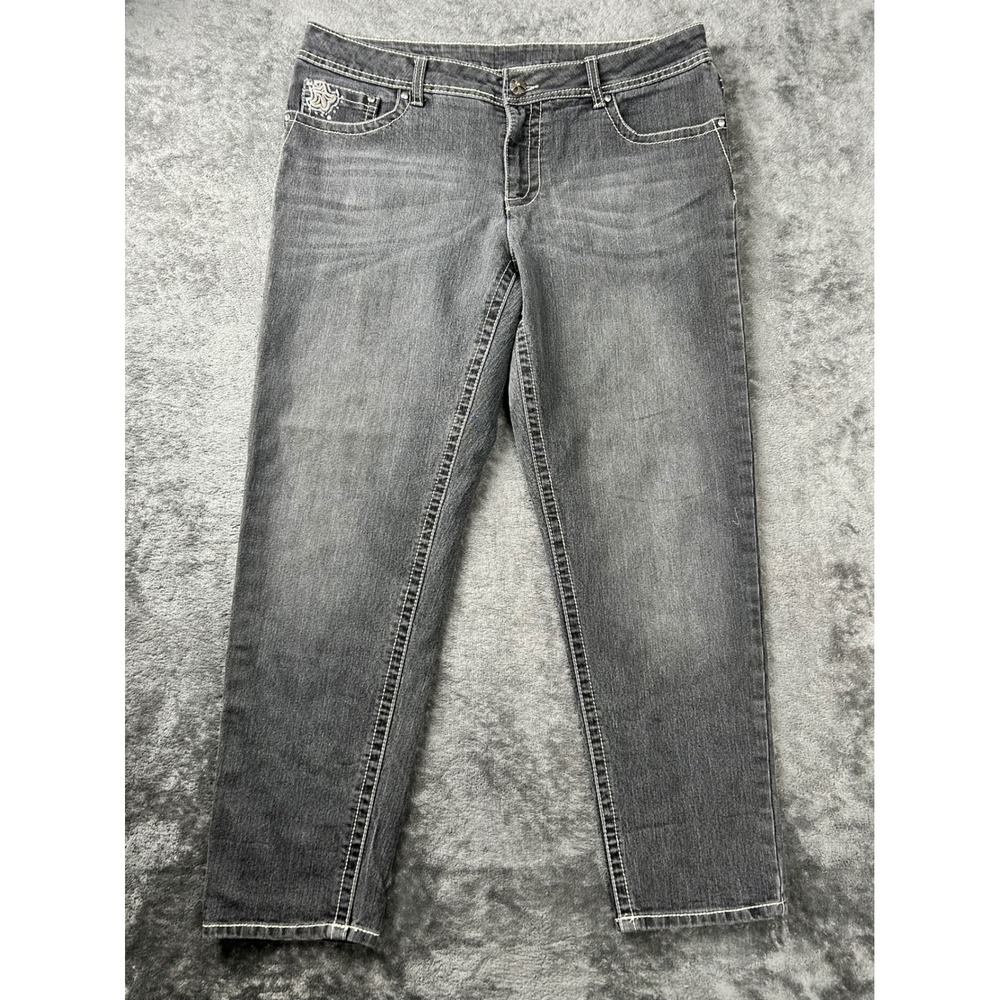 Faded Glory Womens Gray Straight Leg Jeans Embroidered Cross Pockets Size 16A